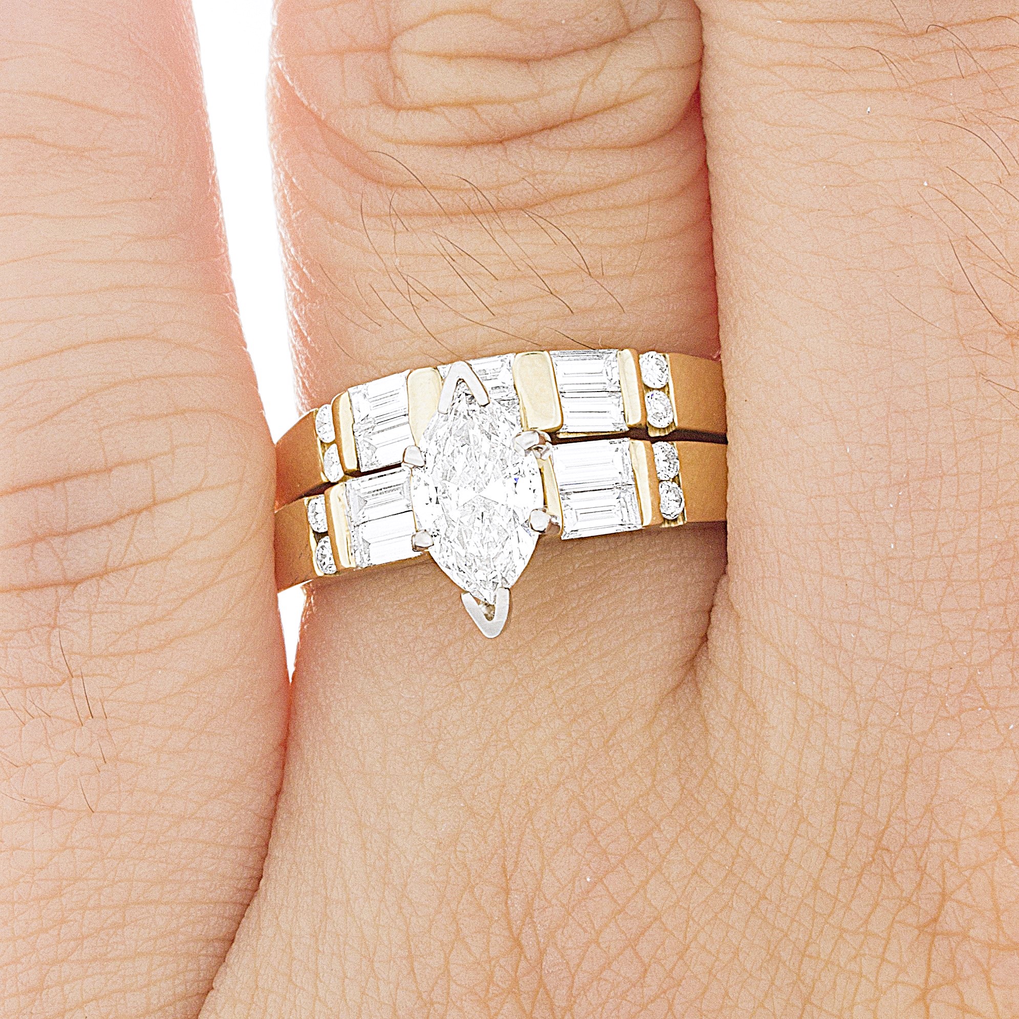 Marquise Shape Bridal Set with Round & Baguette Shape Side Diamonds